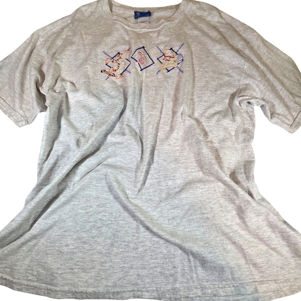 Vintage 90s Disney Pooh Embroidered Heather Gray Unisex XL T Shirt Tigger Piglet